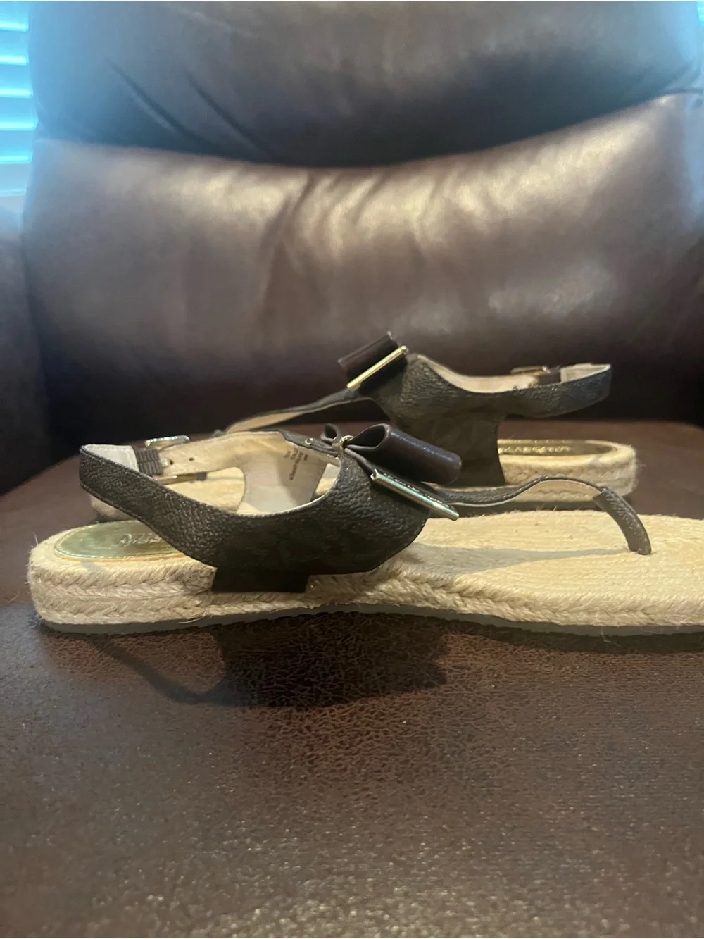 Michael Kors Brown Metallic Bow Thong Sandals